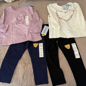 NWT! Cat & Jack Purple Horse Top and Floral White Top with Leggings (3T)
